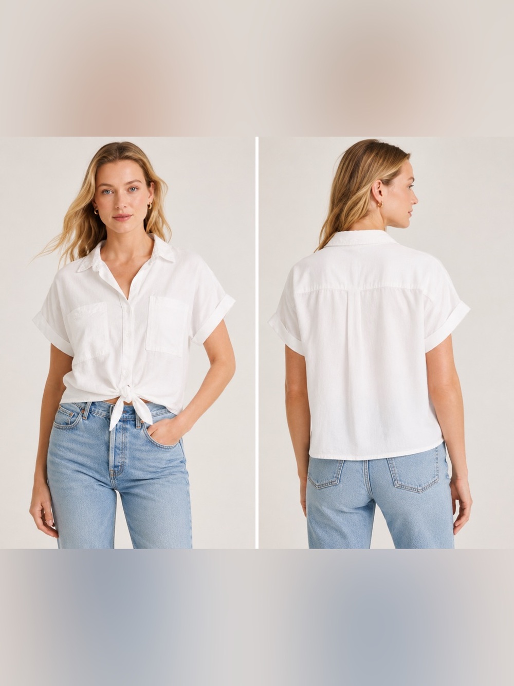 NWT Velvet Heart Women's White Tie-Front Tencel Button Shirt -Small